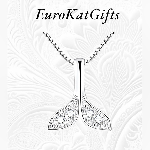 EuroKatGifts Jewelry - Silver Mermaid Tail Necklace Nautical whale tail  925silver pl 18"-20' chain.NEW